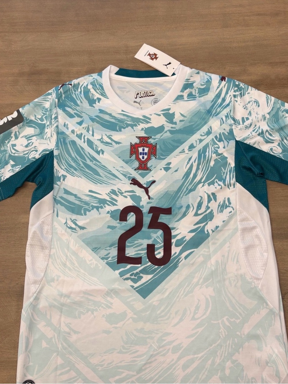 Puma Portugal Men’s Jersey in Aqua, Teal & White with Number 25 Mendes